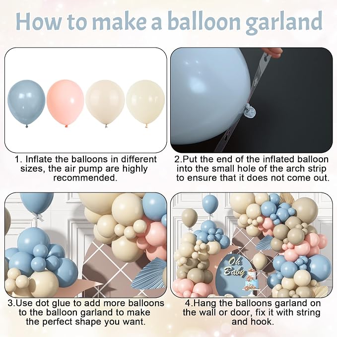 Gender Reveal Balloon Arch Kit 115Pcs Dusty Pink and Blue Balloon Garland Boho Retro Blush Peach Cream Ivory Sand White Birthday Party Balloons for Boy or Girl Baby Shower Bridal Bear Decorations