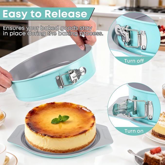 10 Inch Springform Pan - Groove-Seal Design Prevents Batter Leaks, No Foil Needed, Nonstick Cheesecake Pan with Removable Tray & Handles, Aluminized Steel, PFOA-Free for Cheesecake, Mousse