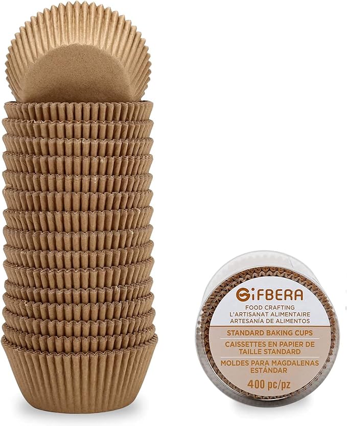 Gifbera Unbleached Parchment Paper Cupcake Liners 400 Counts - Standard Food Grade Muffin Baking Cups, Greaseproof Non-Stick Cupcake Wrappers for Party, Wedding, Birthday (Natural)