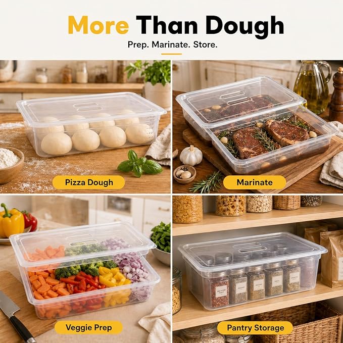Dough Proofing Container, 1 Pack 12QT Dough Containers for 8-10 Dough Balls Large Capacity, Clear BPA-Free Dough Rising Box with Lid for Sourdough, Pizza Dough Container Stackable