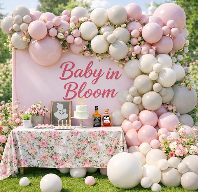 Pink Baby in Bloom Balloon Arch Kit 144pcs Dusty Pink Baby Girl Baby Shower Mom to be Boho Floral Wildflower Party Decoration
