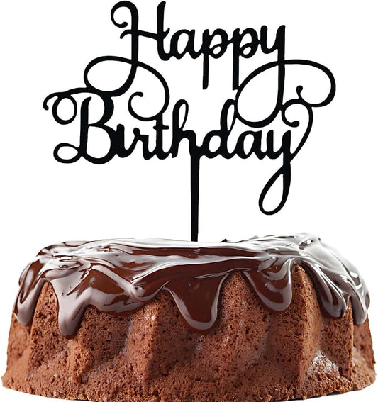 ZHENGYE Black Acrylic Happy Birthday Cake Topper Decoration Cupcake Topper For Birthday Party Decorations Supplies(Black 21)