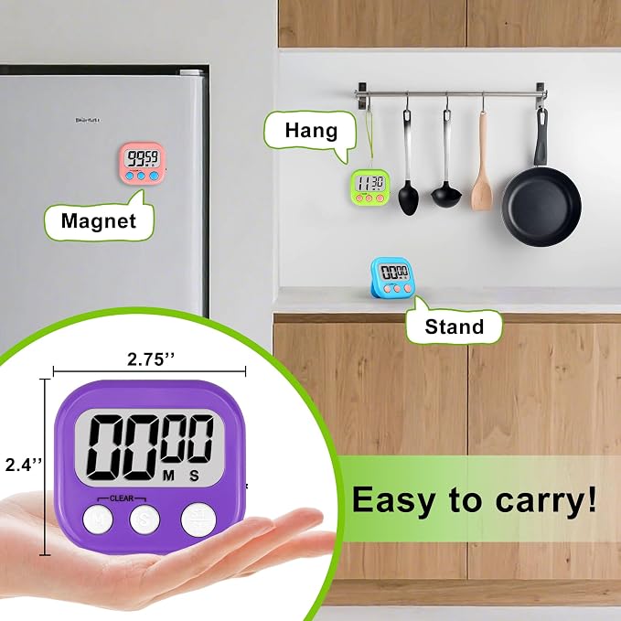 Digital Timer for Kids Teacher Supplies Classroom Timer for Study Learning Management Kitchen Work Exercise-4Pack Blue Green Yellow Purple