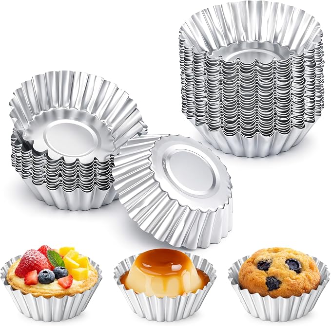 30 Pcs Mini Tart Pans 2.75 Inch Reusable Tartlet Cupcake Baking Mold Aluminium Egg Tart Molds Mini Pie Tins for Baking Egg Tarts Pies Cupcakes