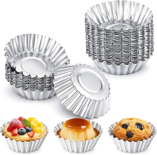 30 Pcs Mini Tart Pans 2.75 Inch Reusable Tartlet Cupcake Baking Mold Aluminium Egg Tart Molds Mini Pie Tins for Baking Egg Tarts Pies Cupcakes
