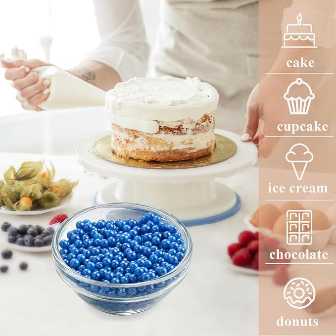 Homankit Edible Royal Blue Pearl Sprinkles for Baking, 4 Sizes Mix Sugar Pearls Cake Decorations for Cupcake Toppers Cookie Decorating Birthday Party Wedding Valentines Easter Christmas Supplies