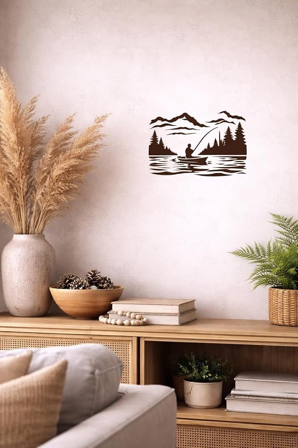 Fishing Landscape Stencil – Nautical Ocean Lake Travel Adventure Design Template Pattern Reusable Art Stencil for Painting, Crafting and DIY Projects (3 Pcs Set)