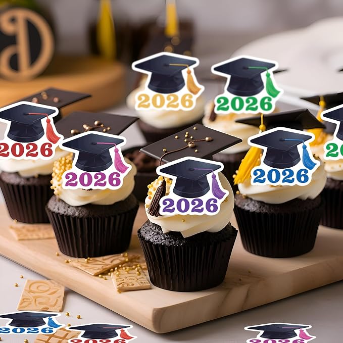 42PCS Edible Graduation Cap Cupcake Toppers Wafer Paper Class of 2026 Cake Decorations Edible Grad Cap Cupcake Picks for 2026 Graduation Theme Party Cake Decor Supplies (multi)