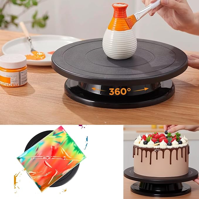 Cake Decorating Turntable 11 Inch Cake Turntable Anti-slip Rotating Cake Stand for Decorating(1pcs Black)