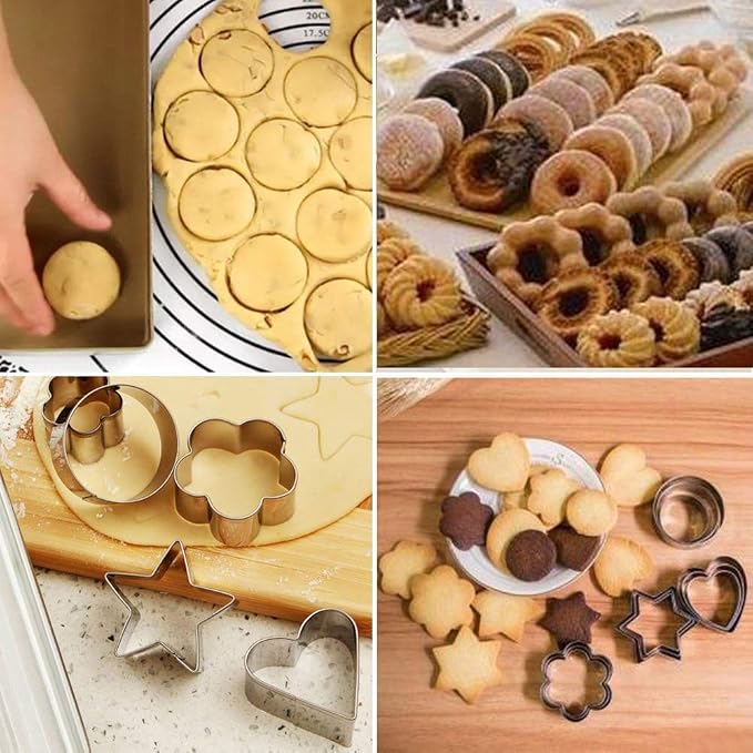 24-Piece Stainless Steel Mini Geometric Shaped Cookie Biscuit Cutter Set Hexagon Square Heart Triangle Round Flower Star Baking Metal Molds to Cut Out Pastries,Dough,Pie Crust,Fruit,Fondant