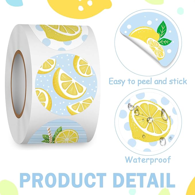 Louise Maelys 500pcs Lemon Stickers for Cups - 1.5 Inch 4 Lemon Patterns Waterproof Stickers Labels Perfect for Lemonade Stands Party Favours，Homemade Treats, Cups
