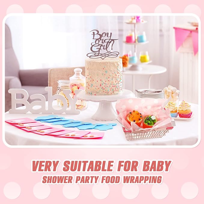 Gersoniel 150pcs Wax Paper Sheet for Food Dot Printed Bakery Tissue Greaseproof Disposable Wrapping Paper for Sandwich Food Picnic Baskets Liner Wedding Birthday Party Supplies(Pink,9.84x8.27'')