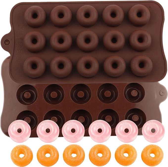 15 Cavity Donut Shapes Silicone Candy Molds For Gummy Candy Chocolate Cake Decoration Set Of 2