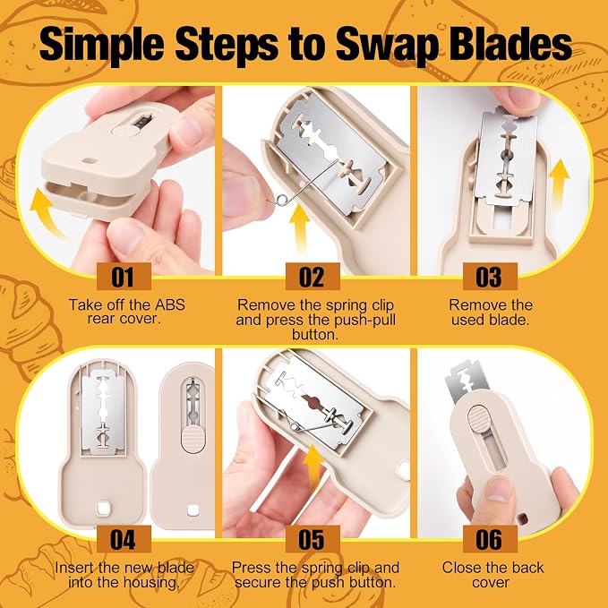 PinCute Extractable Bread Lame Sourdough Scoring Tool, 2PCS Upgraded Bread Scoring Tool Fingertip Bread Sourdough Scorer Knife Cutter for Bread Baking Includes 10 Razor Blade & Patterns Booklet