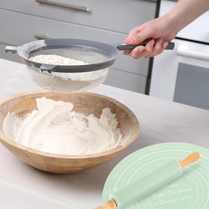 uxcell 6.7 Inch Silicone Rolling Pin and Pastry Baking Mat Set Small Dough Roller with Wood Handle for Pizza Pastry Fondant Home Kitchen, Mint Green