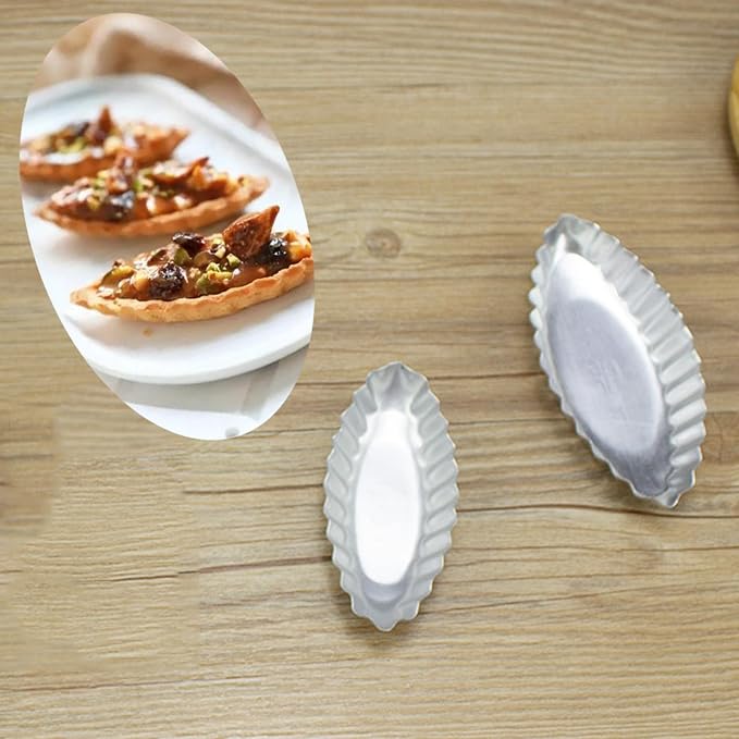 12Pcs 3.74 Inch Aluminum Fluted Boat Tart Pan, Mini Oval Tartlet Mold for Egg Tarts, Quiches, Cheesecakes, Wavy Tartlet, Fruit Tats - Silver