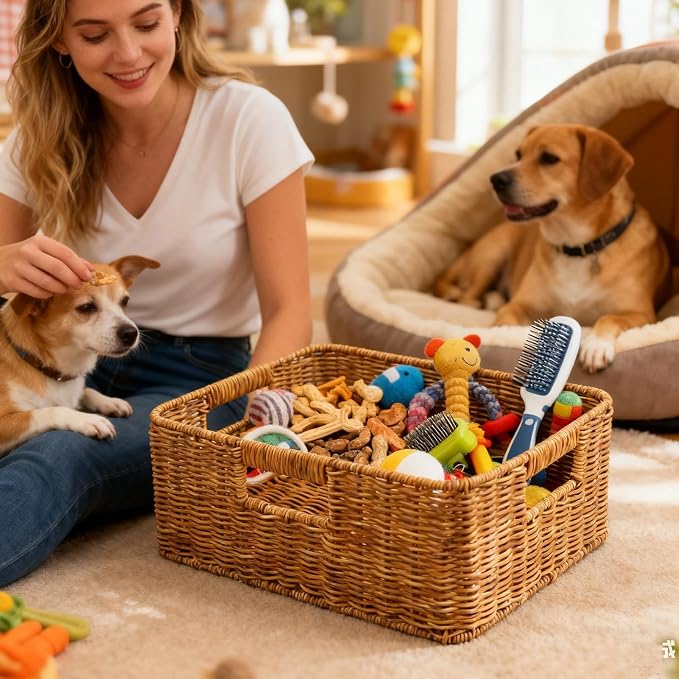 Rattan Basket, Waterproof And Sturdy Built, 38x26x13cm, Weaving Laundry Organizer, Rattan Storage Basket, Portable And Lightweight, For Laundry Rooms, Bathrooms, Bedrooms, Or Kitchens Use