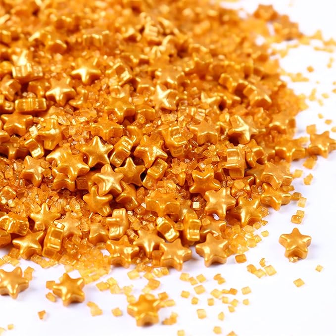 Gold Sprinkles for Cakes Decorating, Star Sprinkles Mix for Cupcake and Cake Toppers Edible Gold Stars Cake Decorations, Dessert Decoration