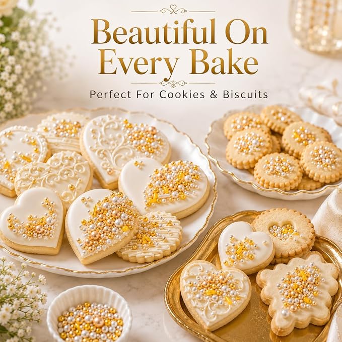 Confect Gold Pearl & Rod Sprinkles Mix – Metallic Edible Pearlized Sugar Balls for Cake Decorating, Cupcakes & Desserts | Vegan, Gluten-Free, Nut-Free, Soy-Free, Dairy-Free, Palm Oil-Free- 4.2 Oz