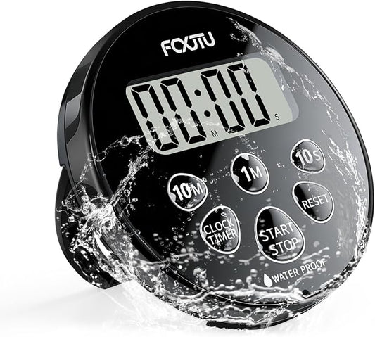 Digital Waterproof Shower Clock Timer, Bathroom Shower Countdown Timer with Alarm, Magnetic Back, Stand for Kitchen Cooking Dark Black
