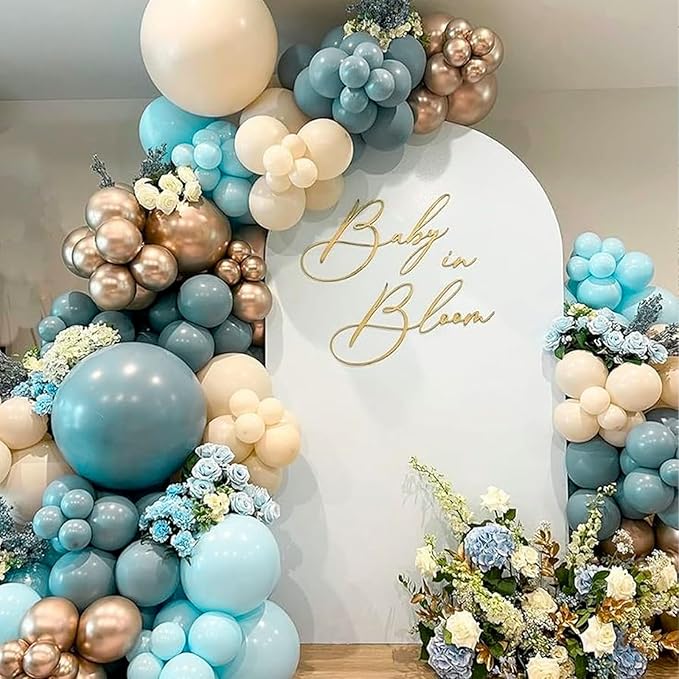 PartyWoo Blue and Gold Balloons, 140 pcs Boho Blue and Chrome Gold Balloons Different Sizes Pack of 18 Inch 12 Inch 10 Inch 5 Inch for Balloon Garland Arch as Birthday Decorations, Party Decorations