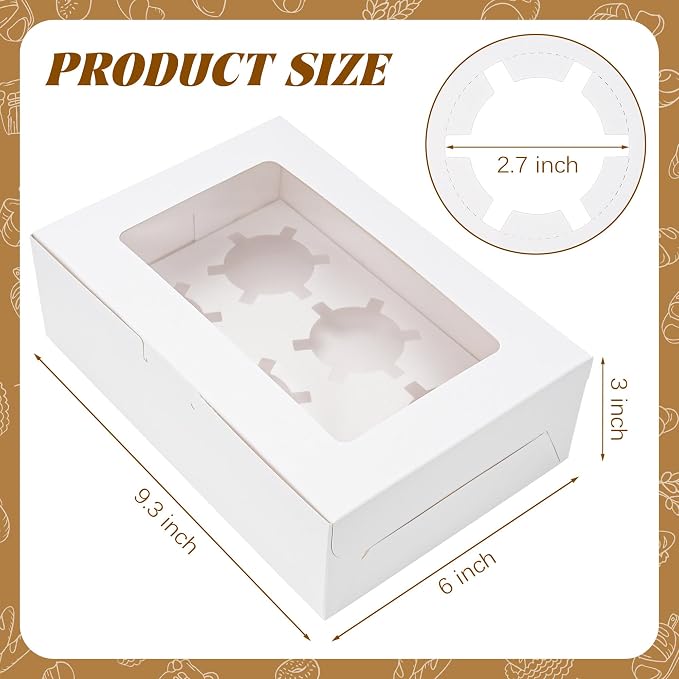 NPLUX 15 Pack Cupcake Boxes with Inserts 6 Holders, White Standard Bakery Boxes with Window Food Grade Cupcake Containers 6 Count for Muffins