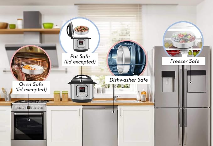 TeamFar 8 Inch Cake Pan, Stainless Steel Round Baking Pans with Lids-4 PCS | Smash Cake Pan Tins, Baking Steaming Serving for Wedding Bakery Camping Picnic, Oven & Dishwasher Safe(2 Pans + 2 Lids)