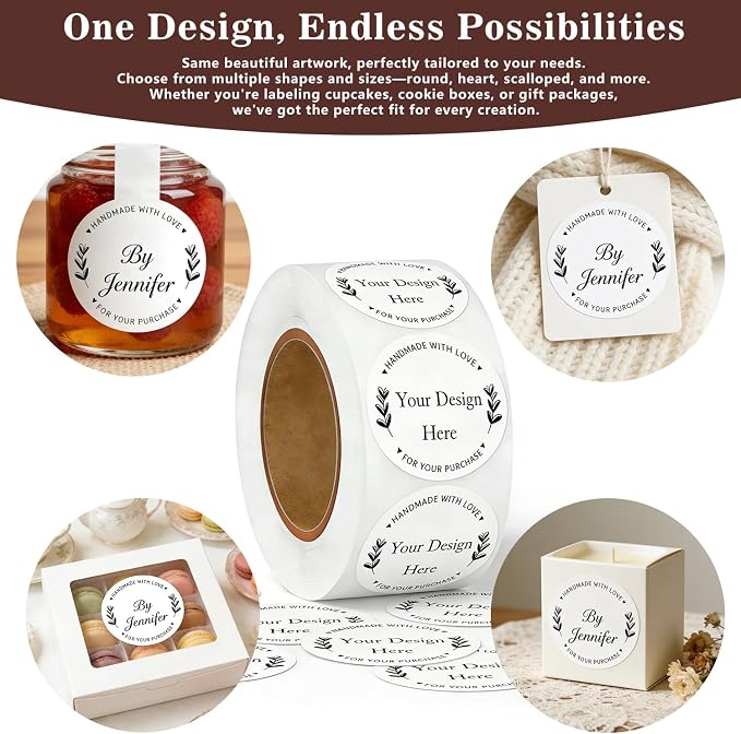 Custom Round Stickers,Custom Waterproof Vinyl Labels,Personalized Made with Love Stickers for Small Business Packaging, Wedding Favors, Branding-0.75-10inch (50-1000 pcs)