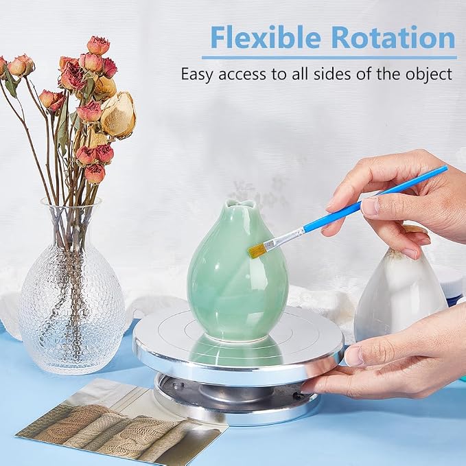 BENECREAT 5.9 Inch Aluminium Alloy Rotated Turntable Sculpting Pottery Wheel, Rotary Wheel Polymer Clay Tools for Craft Display Stand, Pottery Turntable DIY Baking Cake