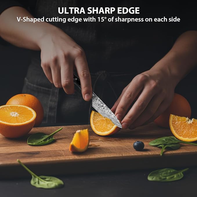 MOSFiATA 4 Inch Paring Knife, Kitchen Knife Fruit Knives with Sheath, German High Carbon Stainless Steel EN1.4116 Precision Cooking Vegetable Knife for Carving, Peeling, Trimming