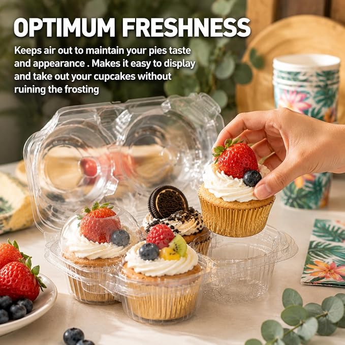 2/4/6 Count Cupcake Containers with Hinged Airtight Lids, Clear Plastic Cupcake Boxes, Stackable Single Cupcake Holders for Frosted Cupcakes or Muffins