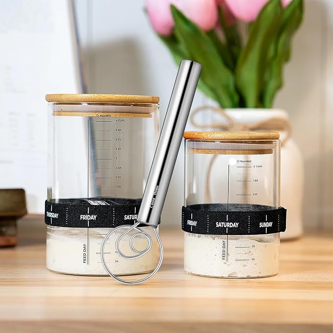 Small Ring Danish Dough Whisk Stainless Steel, Suitable for Sourdough Jar, Hand Mixing Tool for Mixing Various Bread Doughs, A Good Baking Starter, Ring Small As An Egg, 9 Inches Length