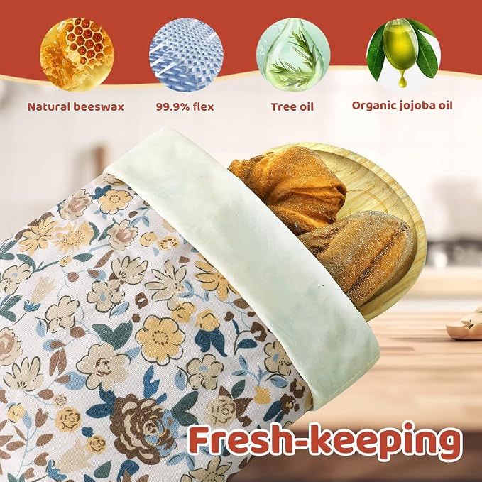 Beeswax Bread Bags for Homemade bread,2 Pack Sourdough Bread Bags,Reusable Bread Bourdough Storage