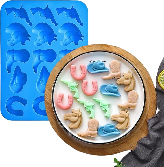 2PCS Cowboy Chocolate Molds Silicone, Western Theme Mold Set for Candy Making, Cake Decorations, Candle & Resin Crafts – Includes Cowboy Hat, Boot, Horse, Saddle (Heat-Resistant, Dishwasher Safe)