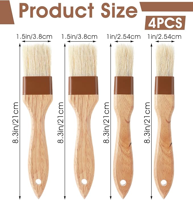 4 Pcs Pastry Brush for Baking, Pastry Brushes Cooking Brush, Heat Resistant, Kitchen Brushes for Oil, BBQ Grill, Butter Sauce, Baking
