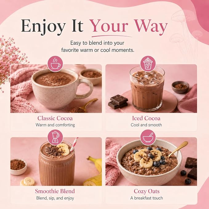 Suiyilary 10 Mushroom Hot Cocoa, 1500mg Collagen, 80mcg Biotin, Sugar Free Keto Cocoa Powder, for Healthy Hair, Skin and Nails, 15 Servings