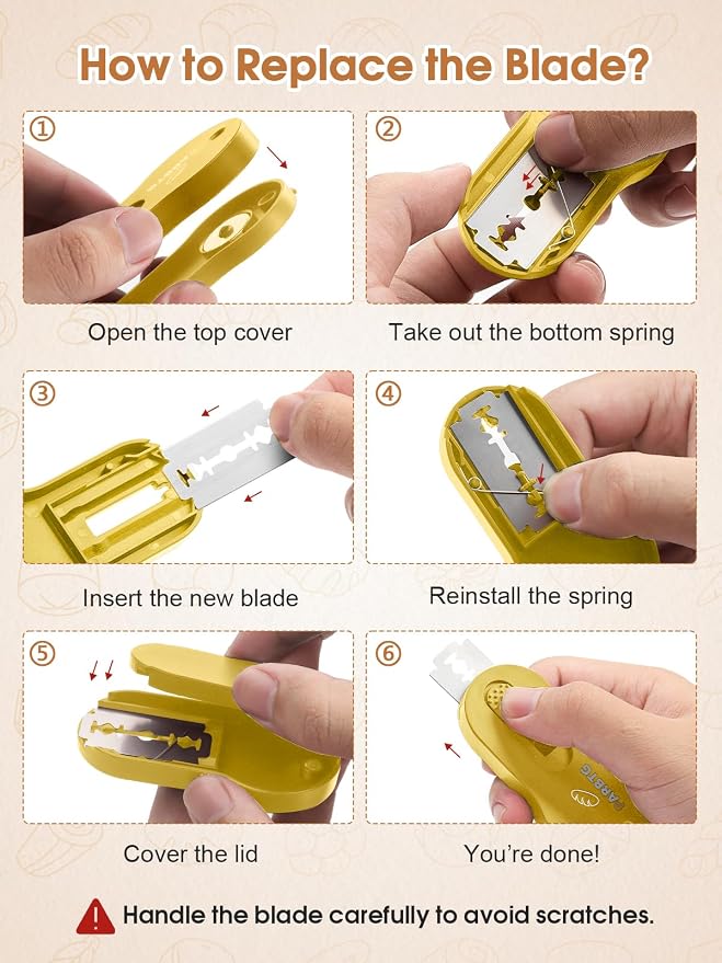 Bread Lame Dough Scoring Tool, Extractable & Magnetic Sourdough Scoring Tool for Sourdough Bread Baking, Bread Making, Bread Scoring Tool with 5 Razor Blades, Scoring Patterns booklet, Yellow