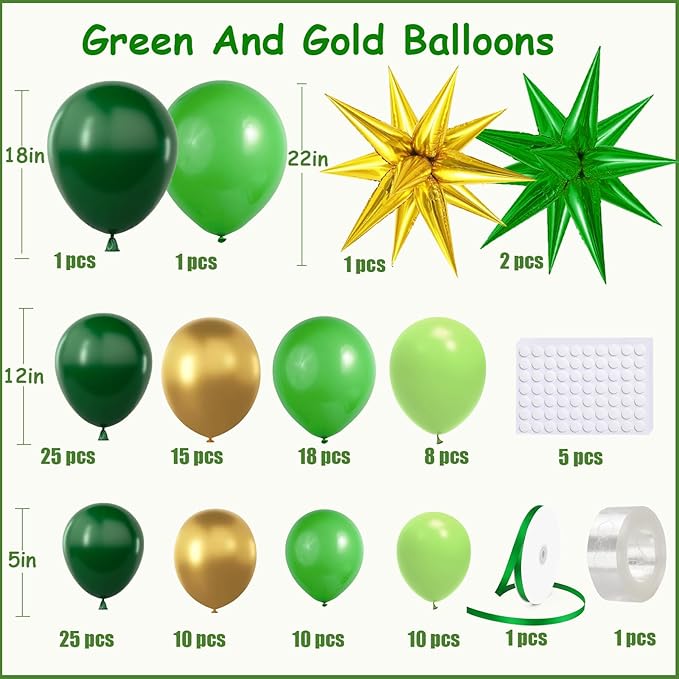 St Patricks Day balloons Arch Kit Decorations, Green and Gold Balloons Arch Kit with Stars, Emerald Green Dark Green Pastel Green Balloons for Birthday Party 2026 Graduation Party Decorations