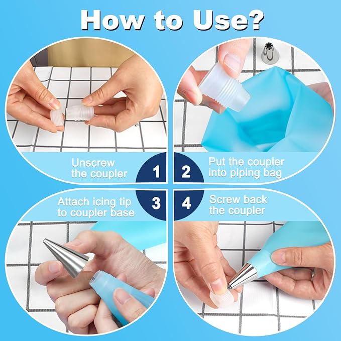 Cake Decorating Kit with Piping Bags and Tips Set | 2 Reusable Piping Bags, 24 Icing Tips, 2 Couplers, 3 Scrapers, 2 Silicone Rings