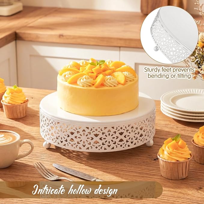Wenqik 5 Pcs Metal White Cake Stand 16/14/12/10/8 Inch Round Cake Holder Display for Dessert Table Cookies Fruit Serving Tray Cupcake Pastry Riser for Wedding Birthday Party and Events