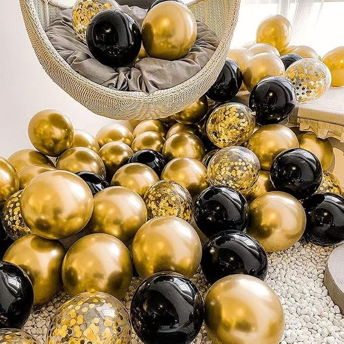 128Pcs Back to School Black and Gold Balloon Arch Kit, Explosion Star Black and Metallic Gold Balloons 18/12/10/5 Inch Balloons for Birthday Anniversary Retirement Wedding Graduation Decorations