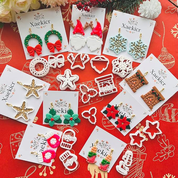 Xaekicr Winter Theme Polymer Clay Cutters Set – Clay Molds and Cutters for Polymer Clay, Decorative Earring Tools