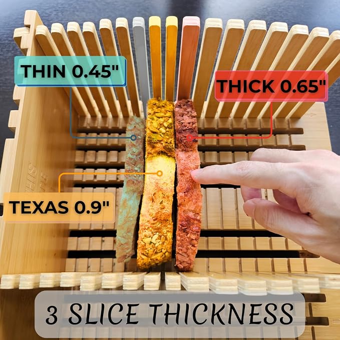 Bamboo Bread Slicer Guide for Homemade Bread, 8" Wide Cutting Board for Sourdough Loaves, Adjustable Widths and 3 Size Thickness with Crumb Tray.