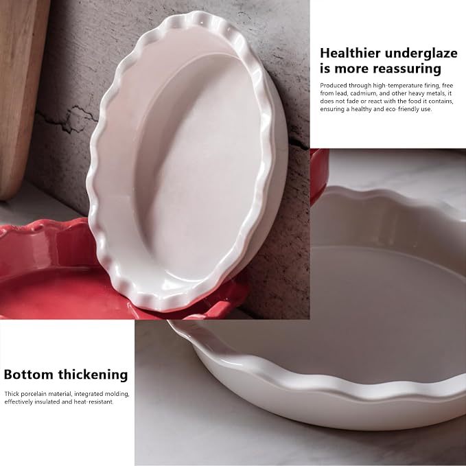White Deep Dish Pie Pan for Baking-10 Inch Ceramic Fluted Pie Dish for Apple, Quiche, Pecan, Pot Pies, 53Ounce Round Pie Plate
