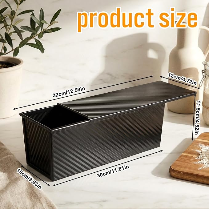 Pullman Loaf Pan with Lid 13x4 Inch, 2.2lb Carbon Steel Bread Pan, 2.2 lb Dough Capacity Bread Loaf Pans Heavy Duty, for Homemade Sourdough & Sandwich Breads, Nonstick & Easy Clean, Black