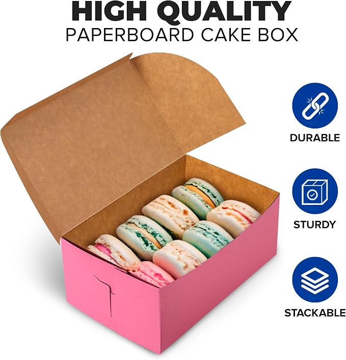 Fit Meal Prep [25 Pack] Pink Bakery Boxes 6x4.5x3 Pastry Box for Cupcakes, Desserts, Cookies, Candies, Ideal Packaging for Bakeries, Home-made Baked Favors, Gifts