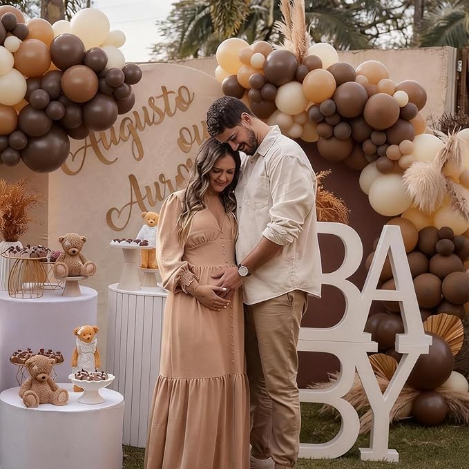 Cream Brown Balloons Arch Garland Kit, 124Pcs Coffee Themed Bar Bridal Shower Decoration for Baby Shower Wedding Engagement Party Decorations