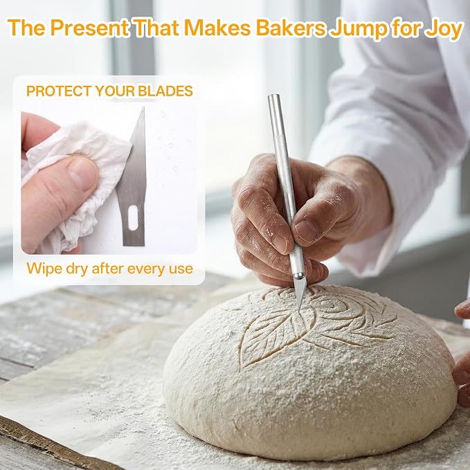 2 Pcs Professional Sourdough Scoring Tool, Bread Lame with 20 Blade | Premium Bread Lame Scoring Tool Kit with 4 Finger Sleeves, Stainless Steel Dough Scorer Knife for Artisan Bread Baking