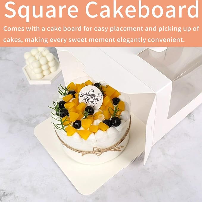 40Pcs 5×5×4 Inches Mini Cake Boxes-Solid White with Carry Handles and Cake Board-Suitable for Cakes up to 4 Inch,Cake Container,Pastries,Bakery Treats-Perfect for Celebrations and Gifts
