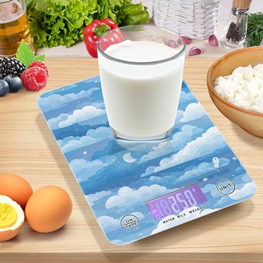 Food Scale Kitchen Scale Food Weight Scales Digital Weight Grams and Ounces Small Electronic Food Scale for Baking Cooking Blue Gradient Cloud and Stars